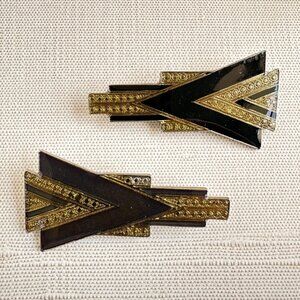 Pair Of Vintage Art Deco Gold & Black Brooches
